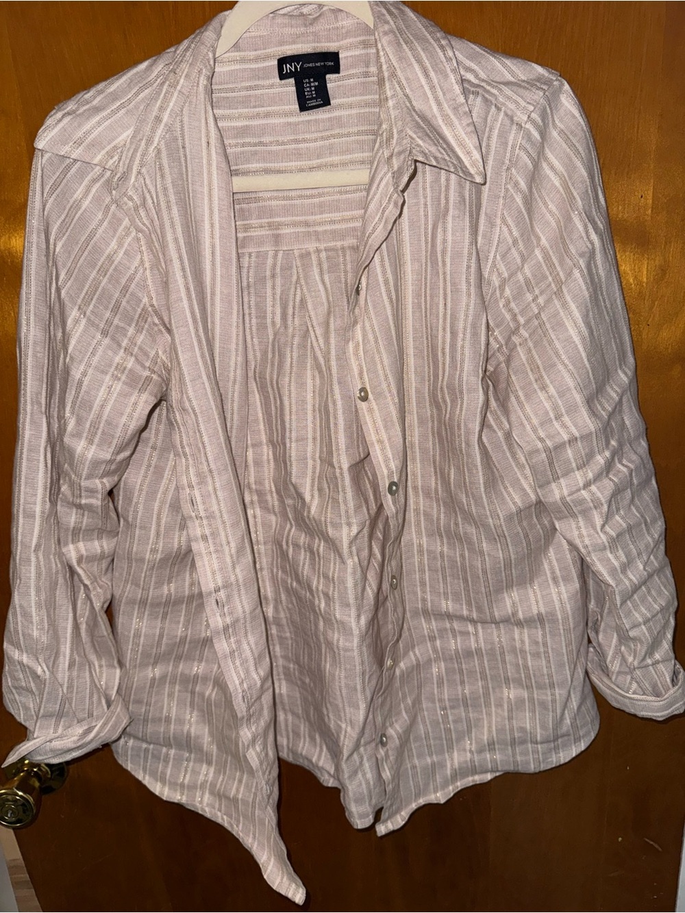 JNY Women's Tan Striped Button-Down Shirt